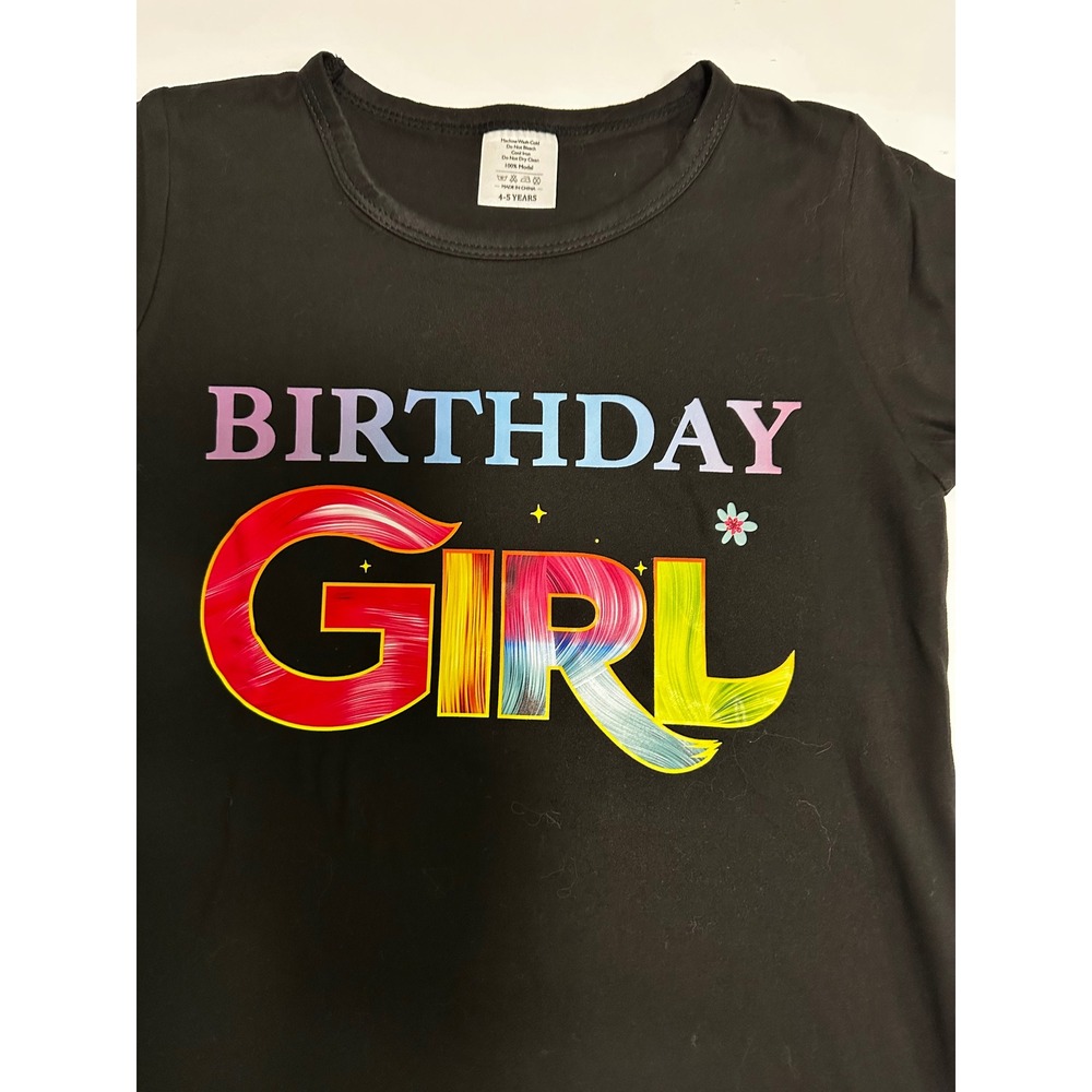 Birthday Girl T-Shirt Rainbow Graphic Tee Black Top Kids Size - Picture 6 of 8